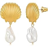 TOVABA Gold Starfish Earrings for Women Beach Ocean Style Trendy Shell Dangle Earrings for Vacation Chunky Seashell Studs Hypoallergenic Statement Summer Jewelry