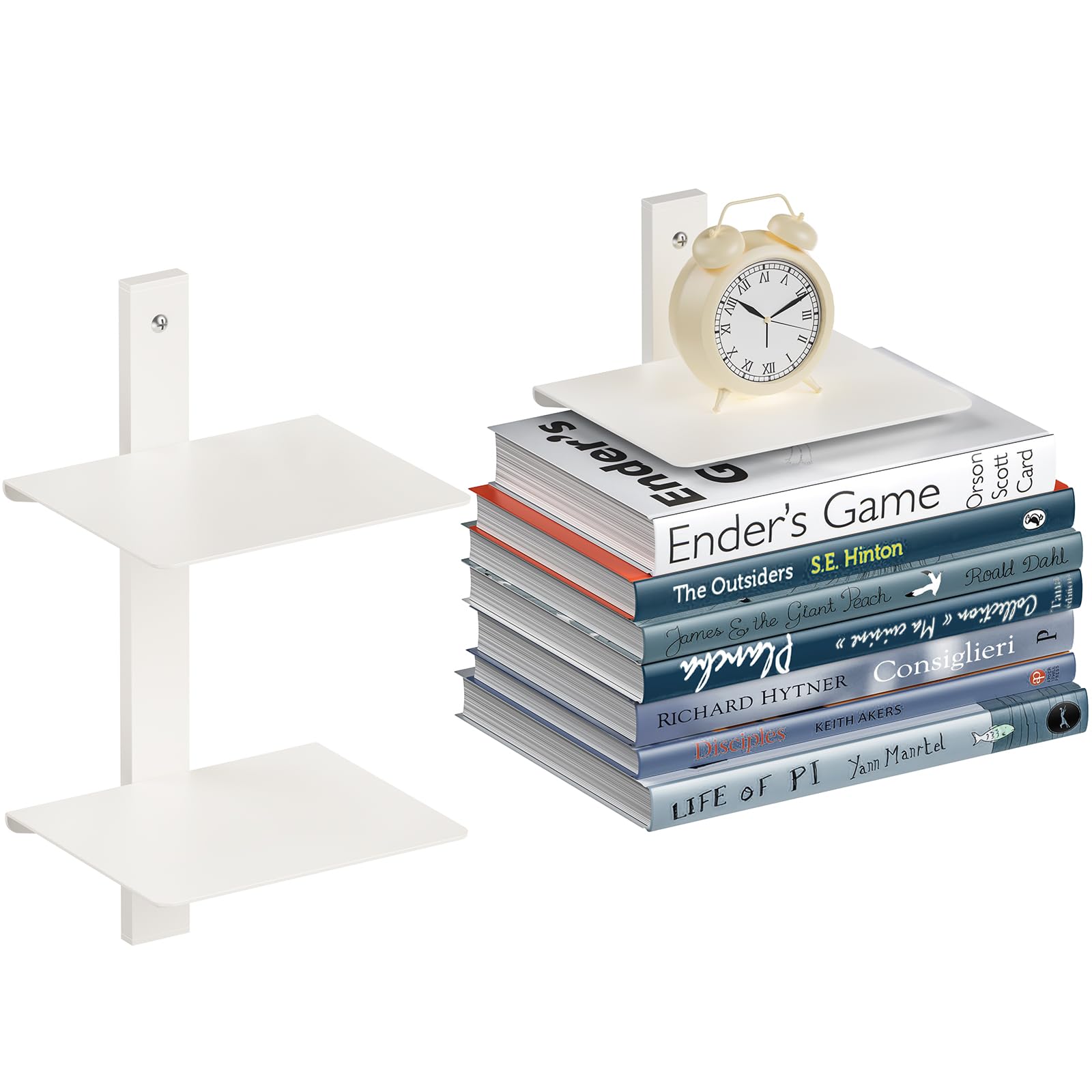 Photo 1 of ART-GIFTREE Floating Book Shelves for Wall, 2 Tier Invisible Floating Bookshelf, Vertical Spine Book Tower, Wall Mounted & Space Saving, Heavy Duty Metal Book Organizer for Home Office, 1 Pack White