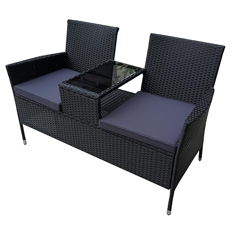 HENGMEI Gartengarnitur Polyrattan Gartenmöbel Set Lounge Sitzgarnitur Gartensofa Gartengarnitur (Schwarz, Type F mit Anthrazi