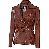 fjackets Women Leather Jacket - Real Lambskin Belted Style Leather Jackets Womens Stylish Asymmetrical Women's Leather Jacket
