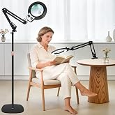KIRKAS Magnifying Floor Lamp, 12X 30X 11.2in Stable Base Magnifier Black | 2 in 1 Real Glass with Light and Stand for Repair, Sewing, Craft, Workbench, Stepless Brightness Color Modes &amp; Height Arm