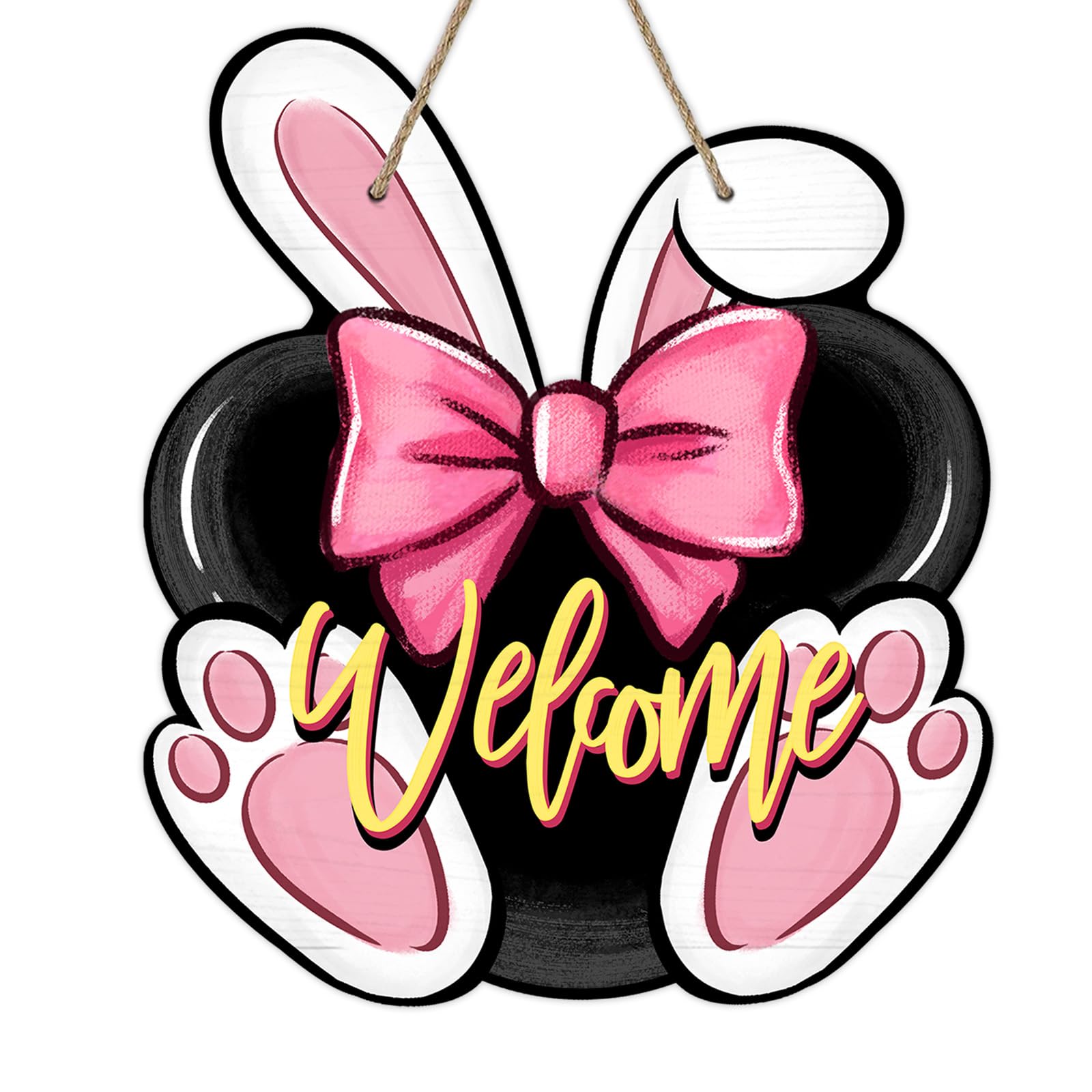 Photo 1 of Deroro Welcome Easter Front Door Sign, Bunny Rabbit Ears Wood Door Hanger Outdoor Outside Porch Decor, Spring Pink Polka Dot Bow Wooden Wreath Indoor Wall Hanging Decoration