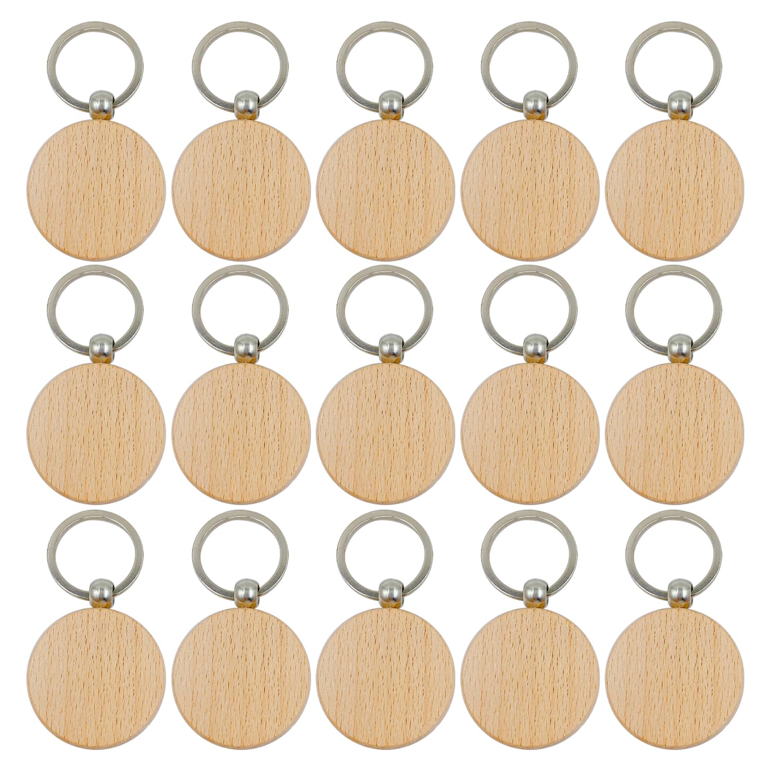 GVSAVY 15pcs Wooden Keychain, Round Blank Key Chain, Markable Personalized Keychain, Used for DIY Carving Painting Decoration Gifts