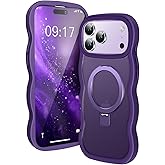 [Cute Wave Frame+Mag Stand] Designed for iPhone 17 Pro Max Case, [Fit for MagSafe] Translucent Silicone Protective Magnetic Ring Phone Case Cover for iPhone 17 Promax 6.9 inch Men Women, Purple