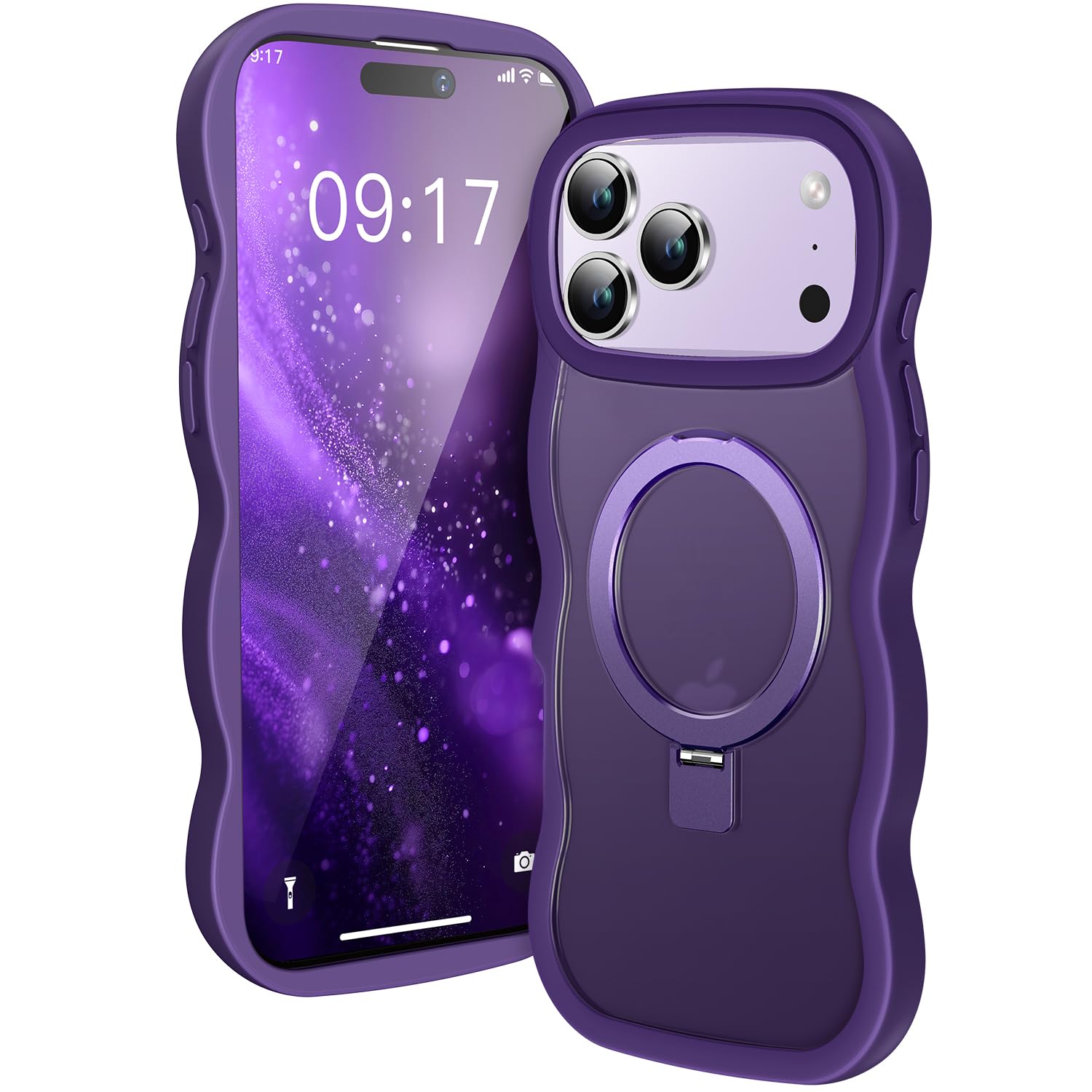 Photo 1 of [Cute Wave Frame+Mag Stand] Designed for iPhone 17 Pro Max Case, [Fit for MagSafe] Translucent Silicone Protective Magnetic Ring Phone Case Cover for iPhone 17 Promax 6.9 inch Men Women, Purple