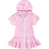 Hoanselay Kids Toddler Little Girl Swim Cover Up Towel Terry Swimsuit Wraps Zip Up Bathing Suit Robe Pool Beach Coverup