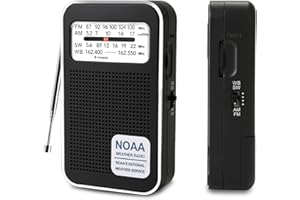 4 Bands NOAA Weather Radio, Pocket AM FM SW Battery Powered Radio，Shortwave WB Radio with Stereo Earphone Jack, Speaker, Tran