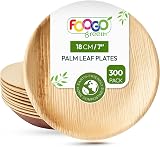 FOOGO Green 300pcs Palm Leaf Plates 7in Disposable Eco Friendly Biodegradable