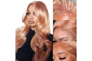 SFD Pink Blonde Lace Front Wig Human Hair 26 Inch 13x4 HD Lace Rose Gold Human Hair Wigs Pre Plucked Peachy Blonde Colored Wig Human Hair For Women 150% Density Strawberry Blonde Body Wave Lace Front Wig