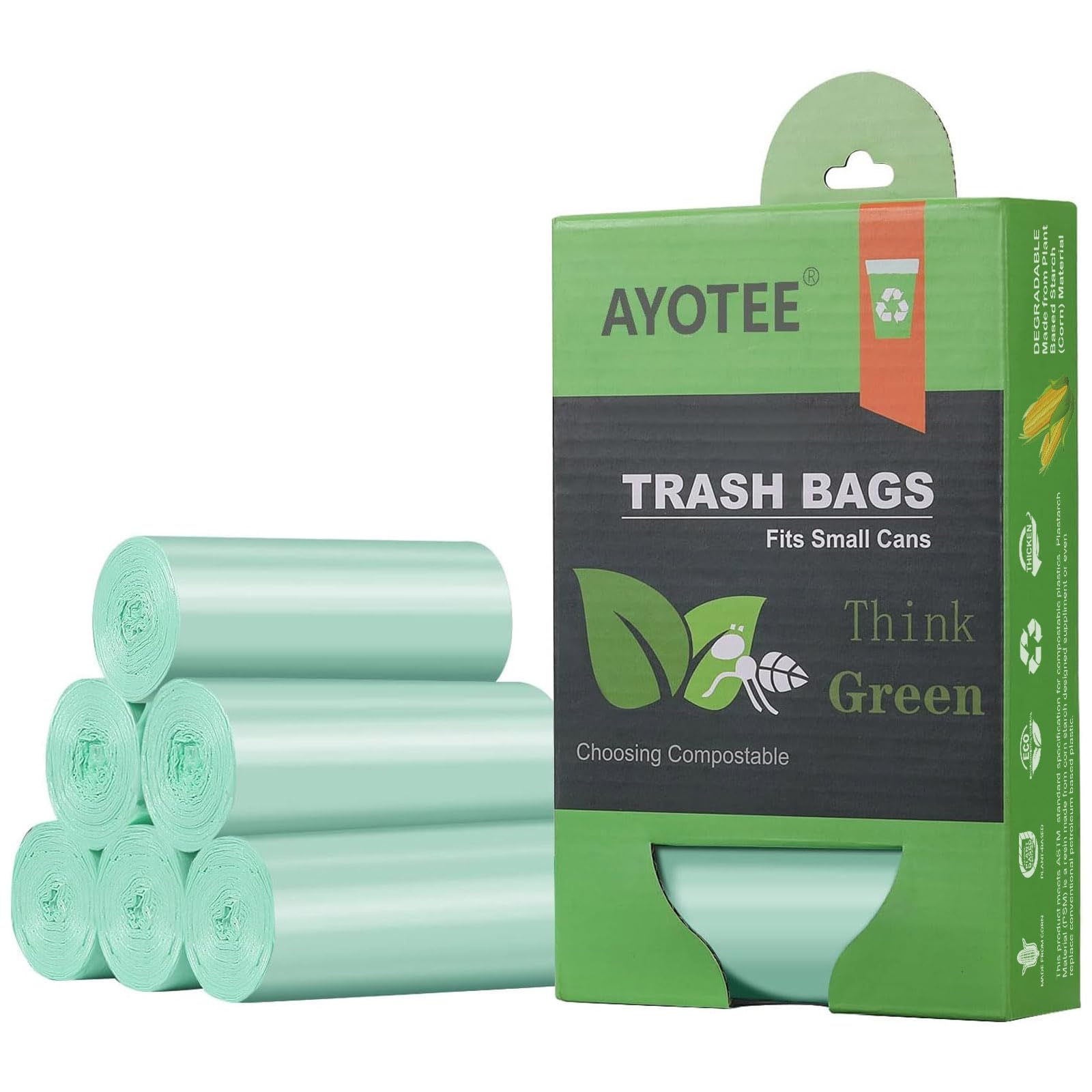 Photo 1 of 1.2 Gallon Small Trash Bags Garbage Bags, AYOTEE Mini Compostable Strong Bathroom Wastebasket Can Liners trash Bags for Home Office Kitchen fit 5L,5 Liter,1 Gal,Green