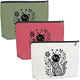 3 Pack Wildlower Funny Cat Gifts for Women Cat Lover Gifts Makeup Bag,Cosmetic Bags for Women,Sister Teacher Girls Trip Bachelorette Party Toiletry Bag Christmas Friendship Girls Weekend Vacation