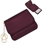 Sunpour Women Small Wallet RFID Blocking Slim Wallet with Coin Pocket Tri-Fold Credit Card Holder with ID Window and Keychain (Burgundy)