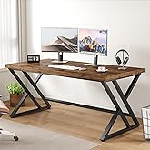 LVB Rustic Computer Desk, Metal Wood Home Office Desk, Industrial Simple Study Executive Desk for Writing Work, Wooden Studen