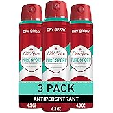 Old Spice Dry Spray Antiperspirant Deodorant for Men, High Endurance, 24/7 Sweat Defense & Odor Protection, 24/7 Freshness & Lasting Scent, Pure Sport Scent, 4.3 oz (Pack of 3)