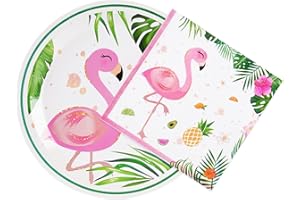 WERNNSAI Flamingo Plates and Napkins Set - Serves 50 Guests 100 PCS Hawaiian Luau Party Supplies Disposable Tableware Set Dinner Luncheon Plates Napkins for Birthday Baby Shower Wedding Party