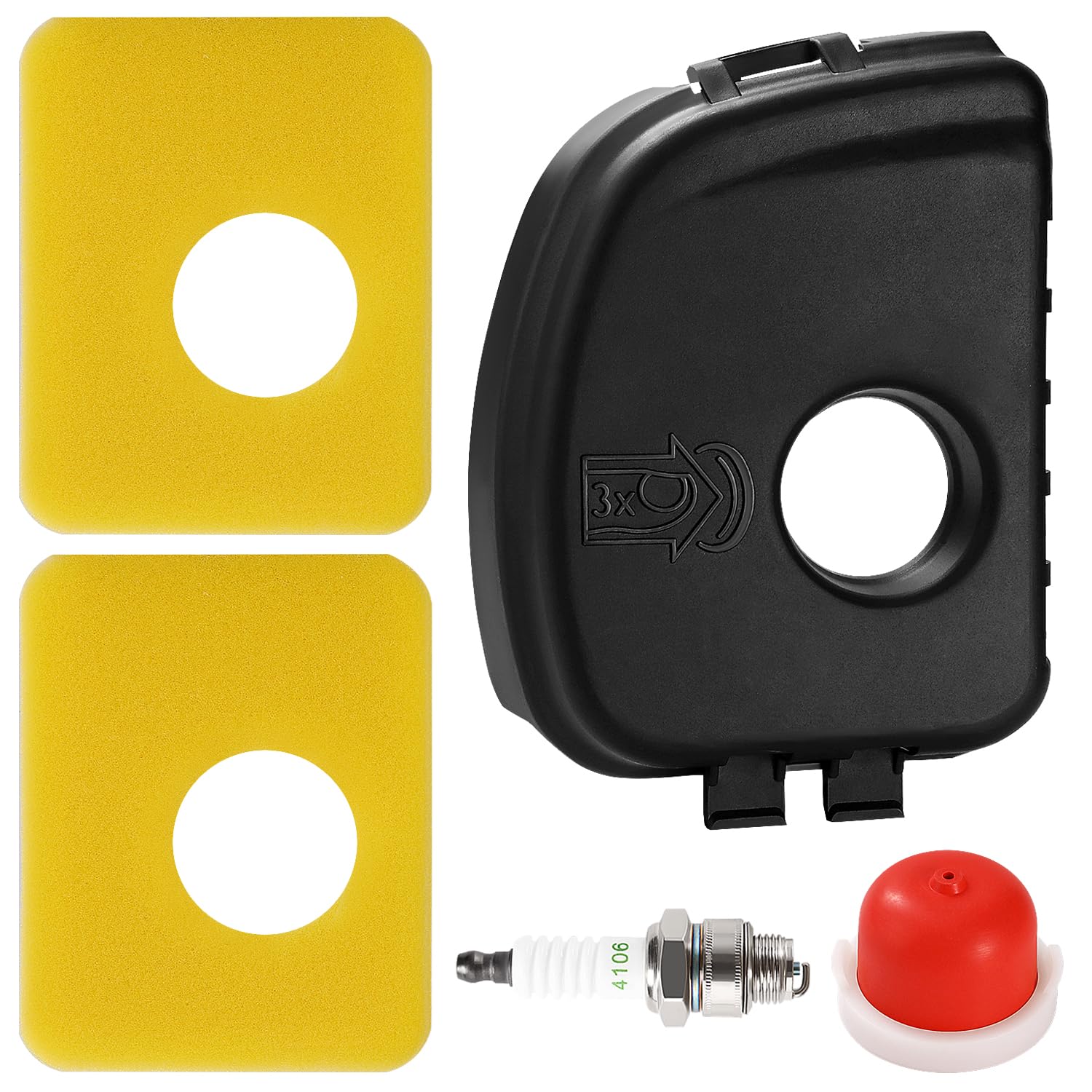 VooGenzek 5 PCS Lawn Mower Air Filter kit, Air Cleaner Cover 595660, 594281 Primer Bulb, 799579 Air Cleaner Foam Filter Replacement, 4106 Spark Plug, Compatible with Briggs & Stratton