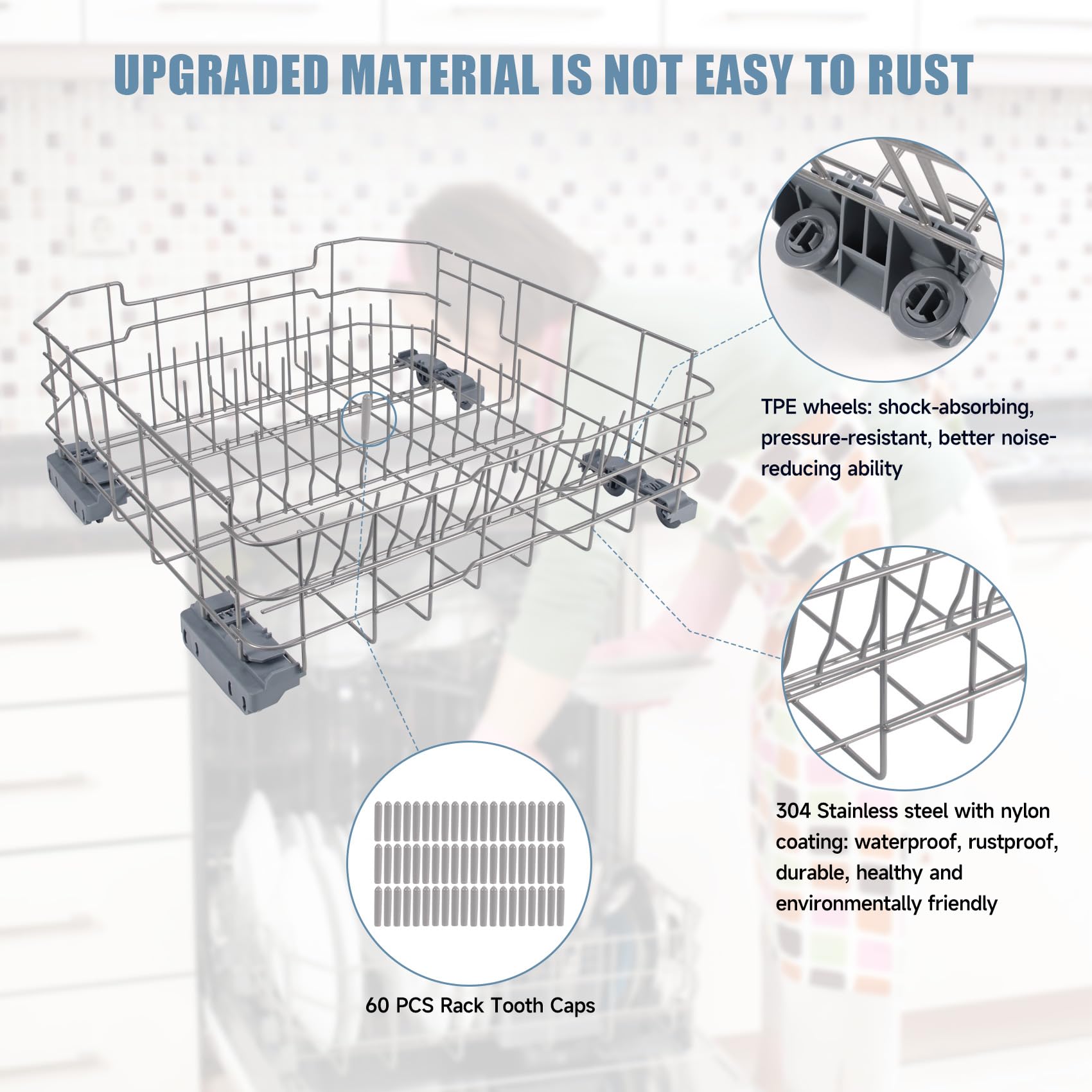 Upgraded WD28X26099 WD28X34744 Dishwasher Lower Rack Assembly Compatible with GE dishwashers, Coated with imported nylon material, Replaces WD28X24396, WD28X10346, WD28X22506, WD28X22696 ect