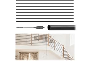 Patavin 8 Foot x 5/8-inch Round Horizontal Bar Baluster for Stair Remodel- Wrought Iron Hollow Staircase Metal Spindles for Indoor Staircase-Matte Black 10 Pack