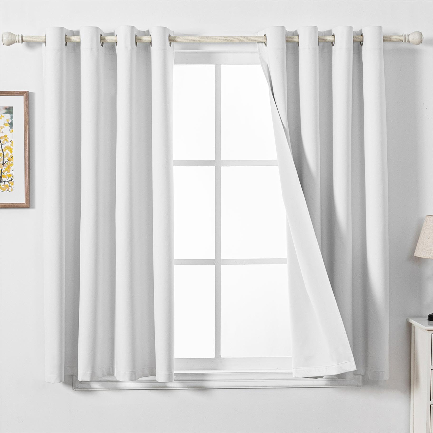 MYSKY HOME Curtains with Eyelets, Soundproofing Curtains, White Blackout Curtain, White Linen Look, Blackout Curtain for Children's Room and Living Room, Set of 2, H 175 x W 140 cm, White