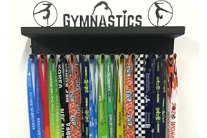URBN BY MODERN HOME FINISHINGS Three Figure Gymnastics Medal Holder Display Awards and Trophy Shelf Rack Case Ribbon Hanger with 3" Metal Shelf and Hooks, Great Gift for Gymnasts