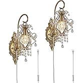 Fetason Gold Crystal Vintage Plug in Wall Sconces Set of 2 Indoor Wall Light Fixture, Modern Wall Mount Lamp Light for Bedroo