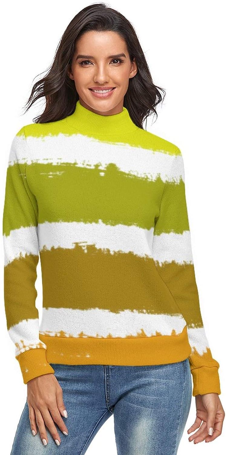 Women's Colorful Stripe Fit Lightweight Slim Long Sleeve Turtleneck