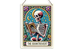 KROLLMA Funny Tarot Card Wall Art Decor Rustic Hanging Sign, Sarcastic Skeleton Skull Book Lover Reading Gifts Witch Stuff Witchcraft Supplies, Farmhouse Wall Hanging Sign, Wooden Sign for Home Office Room