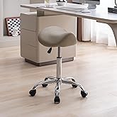 FIRAVOE Saddle Stool, Swivel Saddle Stool with Wheels, Adjustable Rolling Stool 18"-26", Faux Leather Rolling Stool for Salon, Massage, Clinic, Lab, Office (Light Grey, 1PCS (18"-26"))