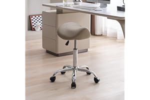 FIRAVOE Saddle Stool, Swivel Saddle Stool with Wheels, Adjustable Rolling Stool 18"-26", Faux Leather Rolling Stool for Salon, Massage, Clinic, Lab, Office (Light Grey, 1PCS (18"-26"))