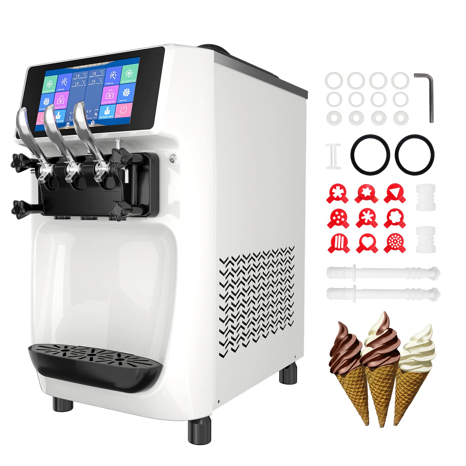 Photo 1 of *** POWERS ON HAS A PASSWORD UNKNOWN , UNKNOWN OF MISSING ACCESSORIES ***GSEICE Commercial Ice Cream Maker Machine, 10 Inch LCD Touch Screen Dual System Independent Operation, 6.8 to 8.4 Gal/H Soft Serve Ice Cream Machine With Pre-cooling Frequency Conver