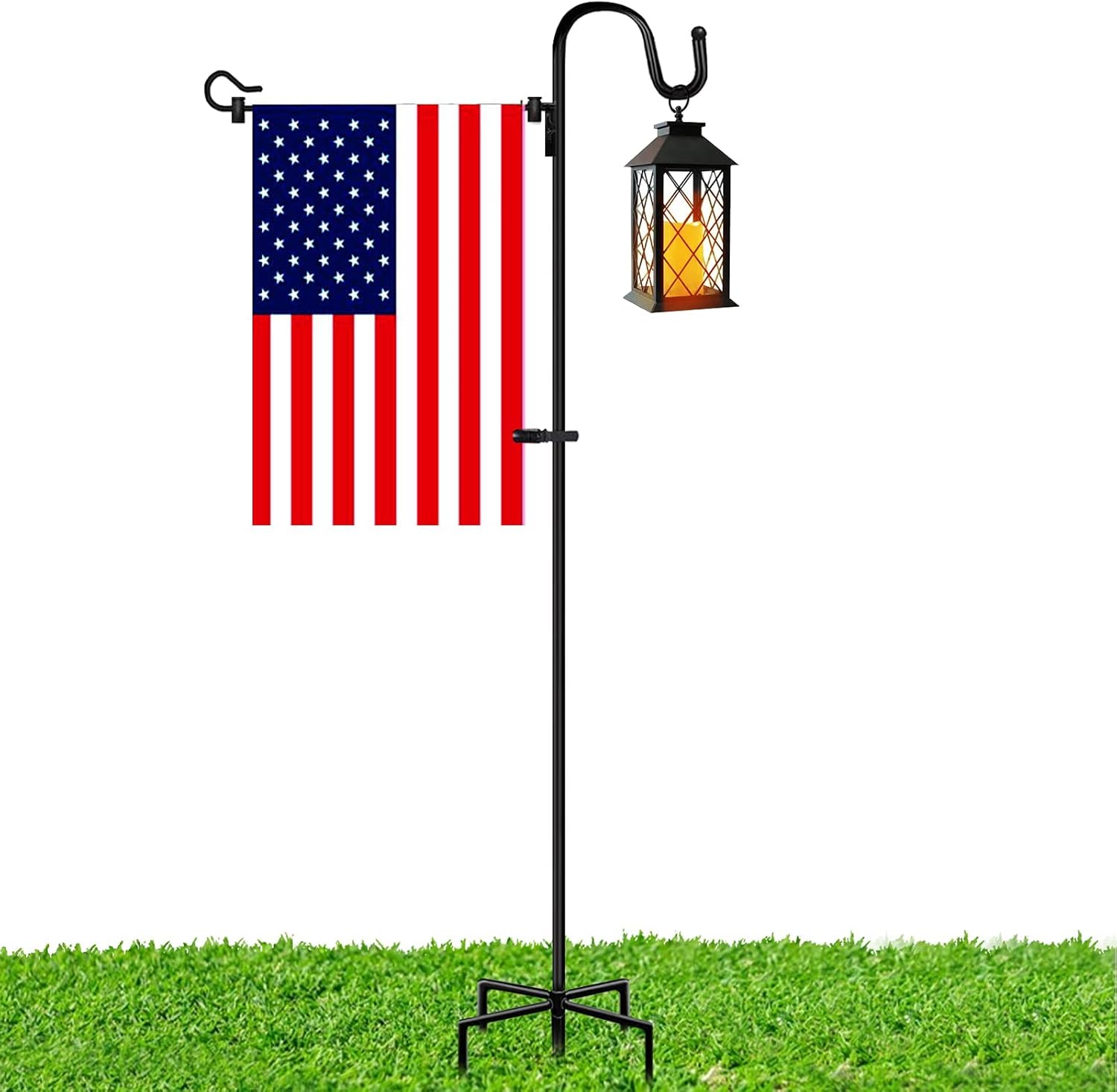 Flagpole Hardware - Garden Flag Stand, 65 Inch Thickened Pole Flag Pole Holder for Outside House with American Flag, Garden Flag Holder with Shepherds Hook for Hanging Solar Lights, Plant Hanger Etc, Yard Flag Pole Kit