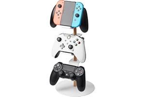 YAMAZAKI Home Tower Universal Game Controller Stand – Adjustable 4-Tier Holder for Controllers & Headsets - Steel + Wood