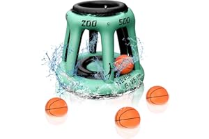 BOWINR Floating Swimming Pool Basketball Hoop Inflatable Toy Games Set with 3 Balls & 2 Patch Water Basketball Game Land Pool Toys for Kids Adults and Family - Green