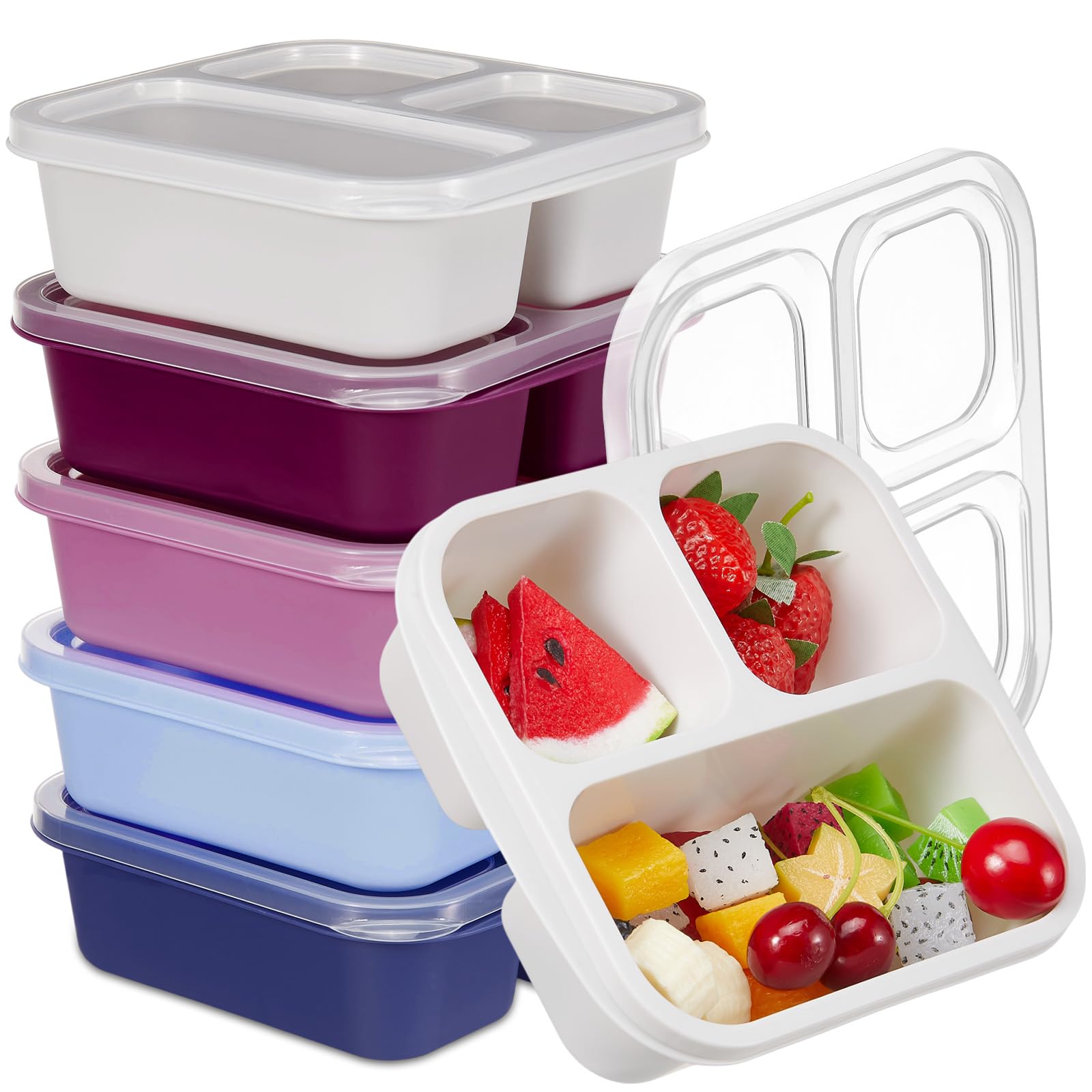 Photo 1 of Honeydak 5 Pack Snack Containers 3 Compartment Bento Snack Boxes Divided Meal Prep Containers with Lids Reusable Adults Lunch Food Storage Box for School Work Travel(Elderberry)