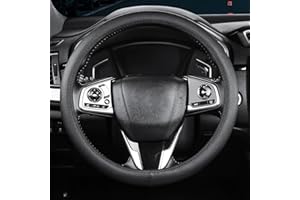 LANPU SURE Leather Steering Wheel Cover Men，Classic Black，Anti-Slip, Safety, Soft, Breathable, Adaptable to 14.5-15 inches Steering Wheel Fit SUV， Jeep， Van，Sedan，Car