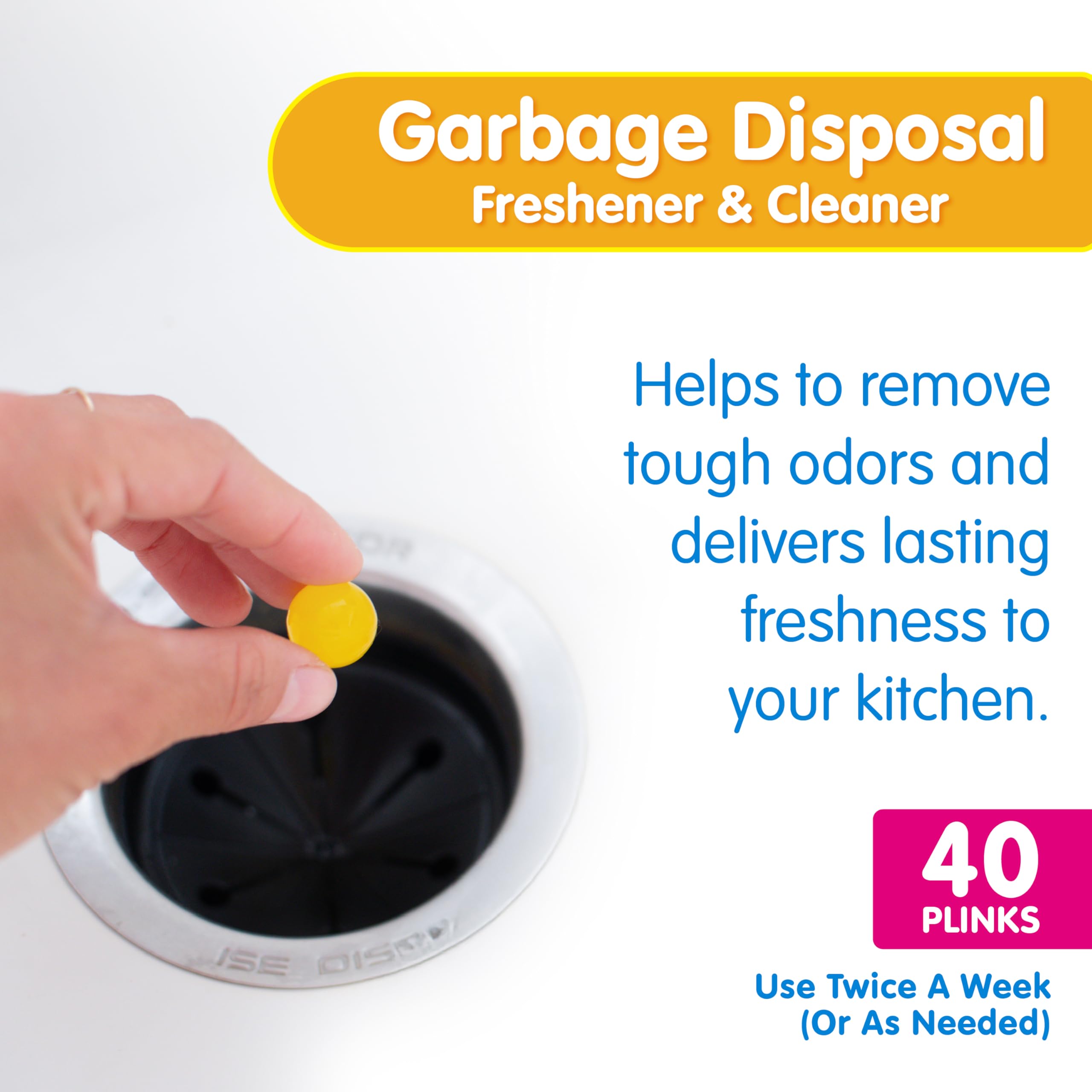 Plink Garbage Disposal Cleaner, Freshener & Odor Removing Balls, Easy to Use, Fresh Lemon Scent, 40 Count