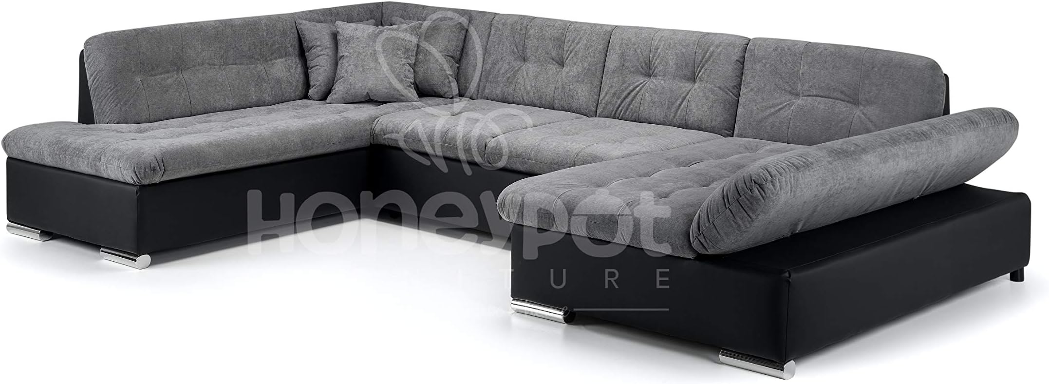 Honeypot - Sofa - Bergen - Corner - Sofabed - Storage - Faux Leather/Fabric (Black/Grey, Left Hand Corner)