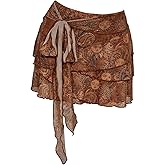 Milumia Women's Boho Printed Ruffle Layered Mini Skirt Tie Knot Low Waist Short Skirts