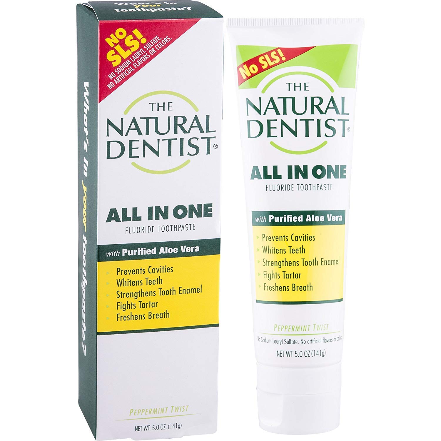 The Natural Dentist All In One Fluoride Toothpaste with Aloe, Peppermint Twist, 5 Ounce Tube