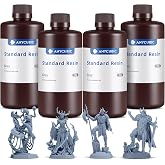 ANYCUBIC 3D Printer Resin Bundle, 405nm SLA UV-Curing Resin with High Precision and Quick Curing &amp; Excellent Fluidity for LCD 3D Printing (4Packs*1kg Grey, 4kg in Total)