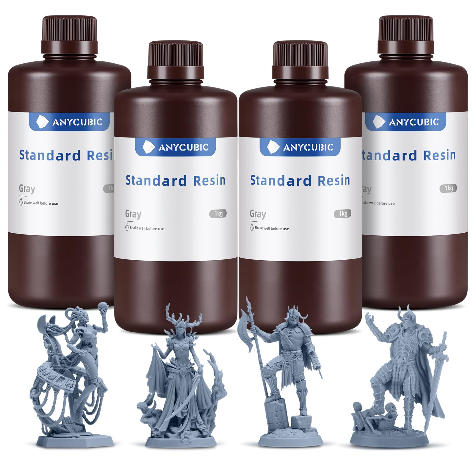 Photo 1 of ANYCUBIC 3D Printer Resin Bundle, 405nm SLA UV-Curing Resin with High Precision and Quick Curing & Excellent Fluidity for LCD 3D Printing (4Packs*1kg Grey, 4kg in Total)