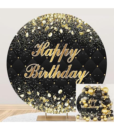 Happy 50th Birthday Hintergrund – 2,1x2,1 M Rund, Schwarze-goldene High Heels Design Für Fotos