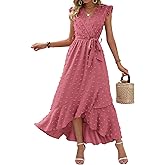 BTFBM Boho Dresses for Women 2026 Spring Fashion Cap Sleeve Swiss Dot Flowy Ruffle Beach Wedding Cocktail Maxi Dress