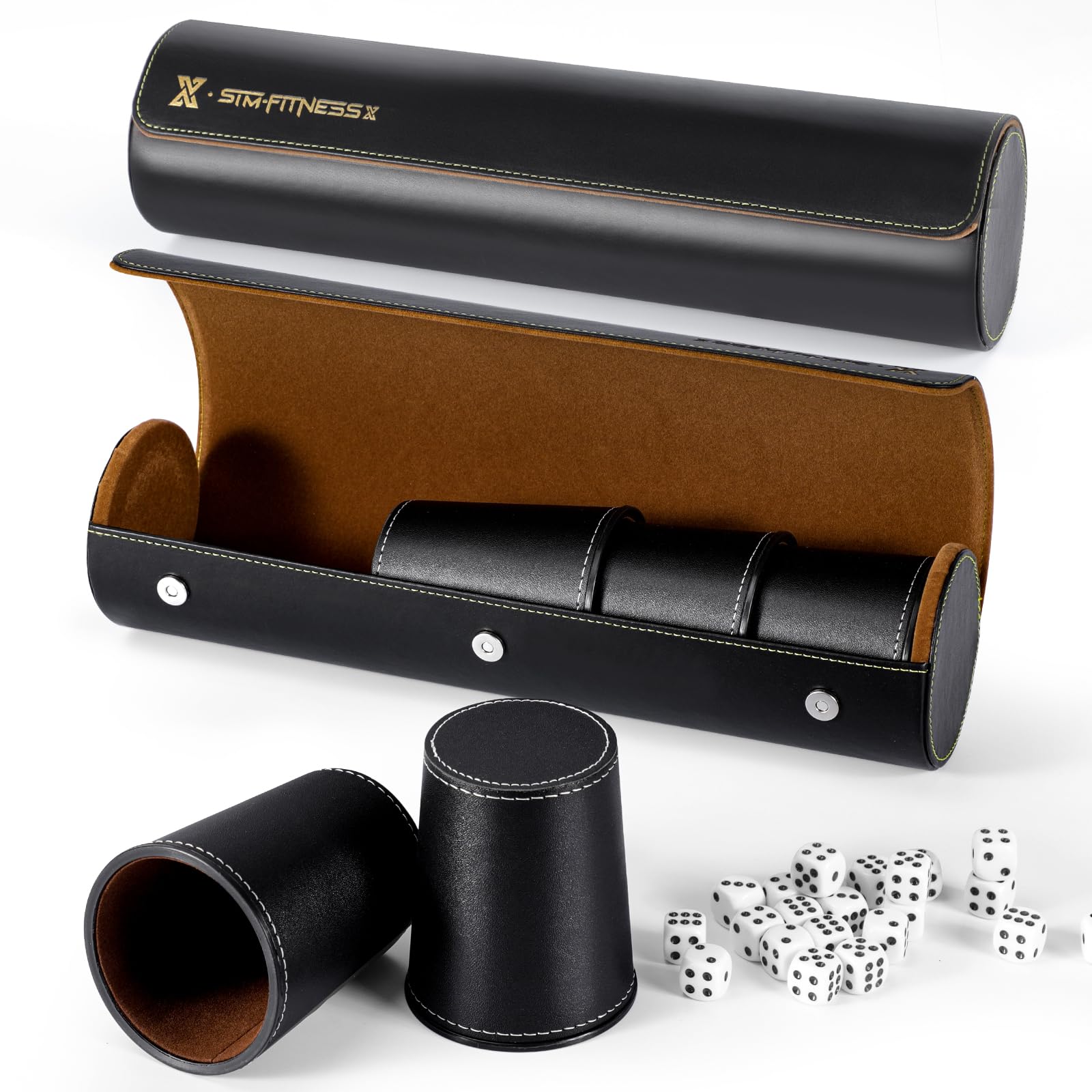 Photo 1 of 2 Set Leather Dice Cups, 10 Black Dice Cups + 50 Dice +2 Exclusive Storage and Transport Case Made of Faux Leather (Black)``