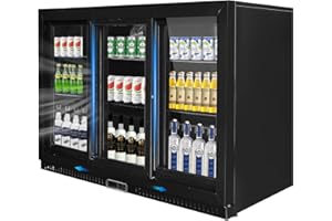 Bluelinecool Back Bar Cooler with 3 Glass Sliding Doors, Under Counter Beverage Refrigerator, 11.5 cu.ft Mini Fridge Cooler with LED Lighting for Soda Drinks, Beer, Wine
