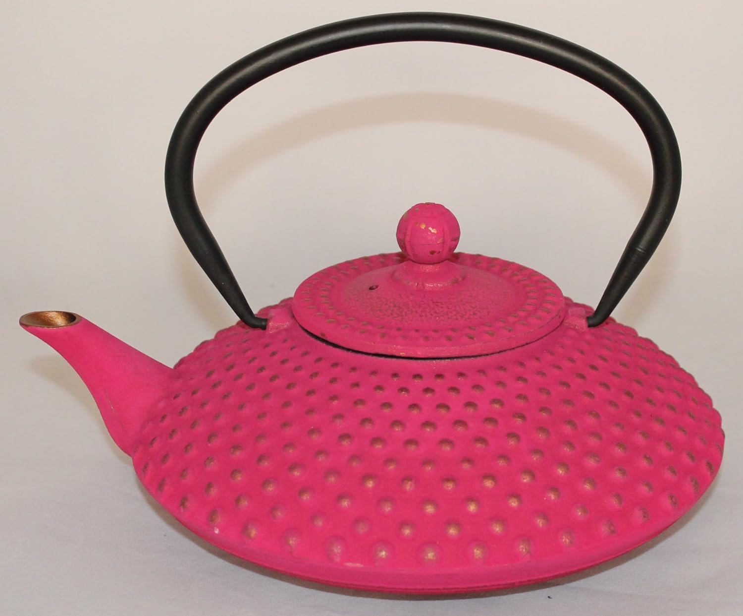 Fuchsia Hobnail Pink Cast Iron Tetsubin Tea Kettle Teapot, Stainless