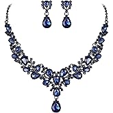 EVER FAITH Austrian Crystal Bridal Bridesmaid Jewelry Sets, Elegant Water Drop Flower Cluster Statement Chunky Necklace Earrings Bracelet Set for Women