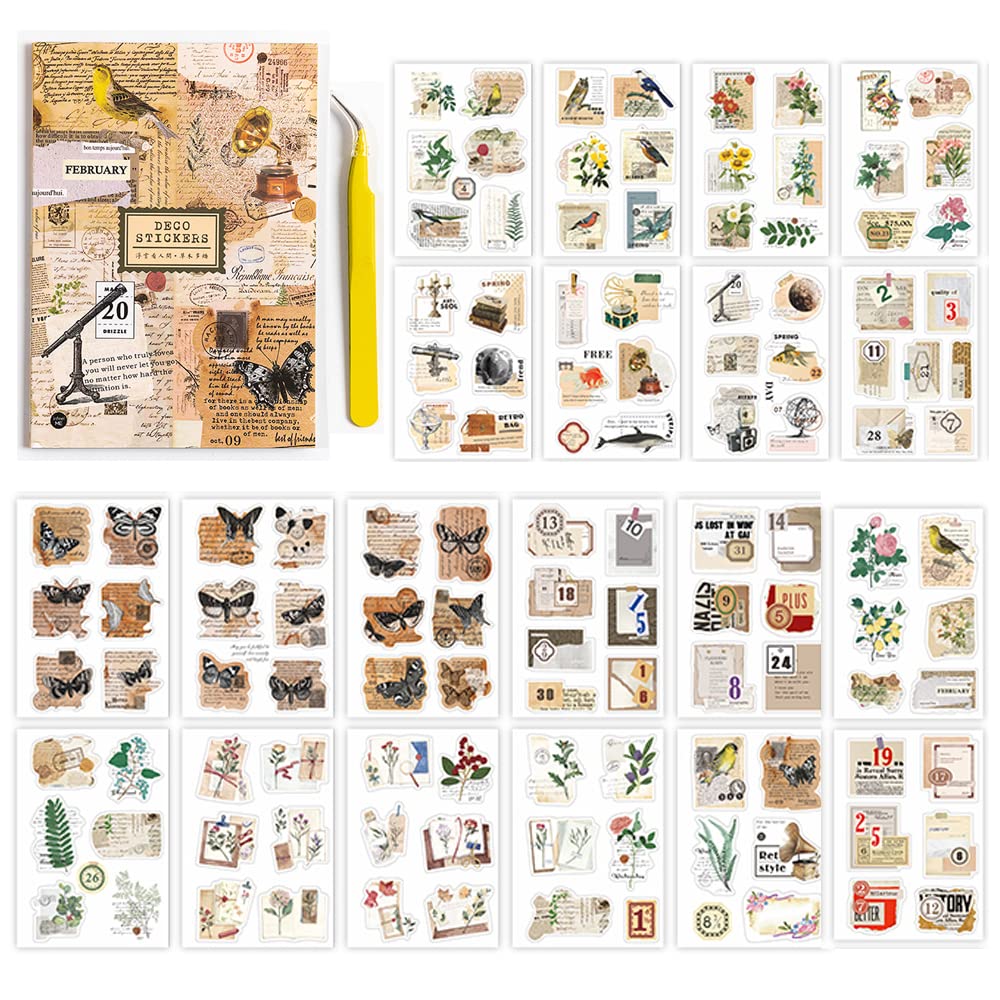 Alideco Scrapbook Stickers Sets Vintage Transparent Celestial Planet Moon Aesthetic Adults Scrapbooking Supplies Stickers for journaling tweezer 20Sheets/165Pcs (caomuduojiao)