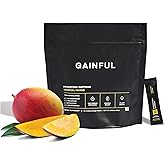 Gainful Hydration + Caffeine Powder Packets with Key Electrolytes Magnesium & Sodium + L Theanine, Low Sugar Drink Mix, Tropical Mango, 21 Sticks