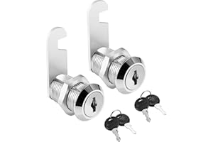 Kitmose Cabinet Cam Lock Set, 2 Pack Keyed Alike 1" / 25mm Cylinder Cam Locks Secure File Drawer Dresser RV Cylinder Replacement Lock Hardware, Chrome-Finish Zinc Alloy